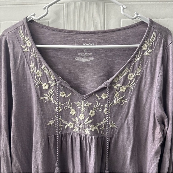 Sonoma Embroidered Boho Peasant Top Purple Tassel Detail – Size M - Picture 2 of 6